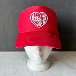 Vintage All You Need Is Love Cap Snapback Trucker Hat Red & White - One Size
